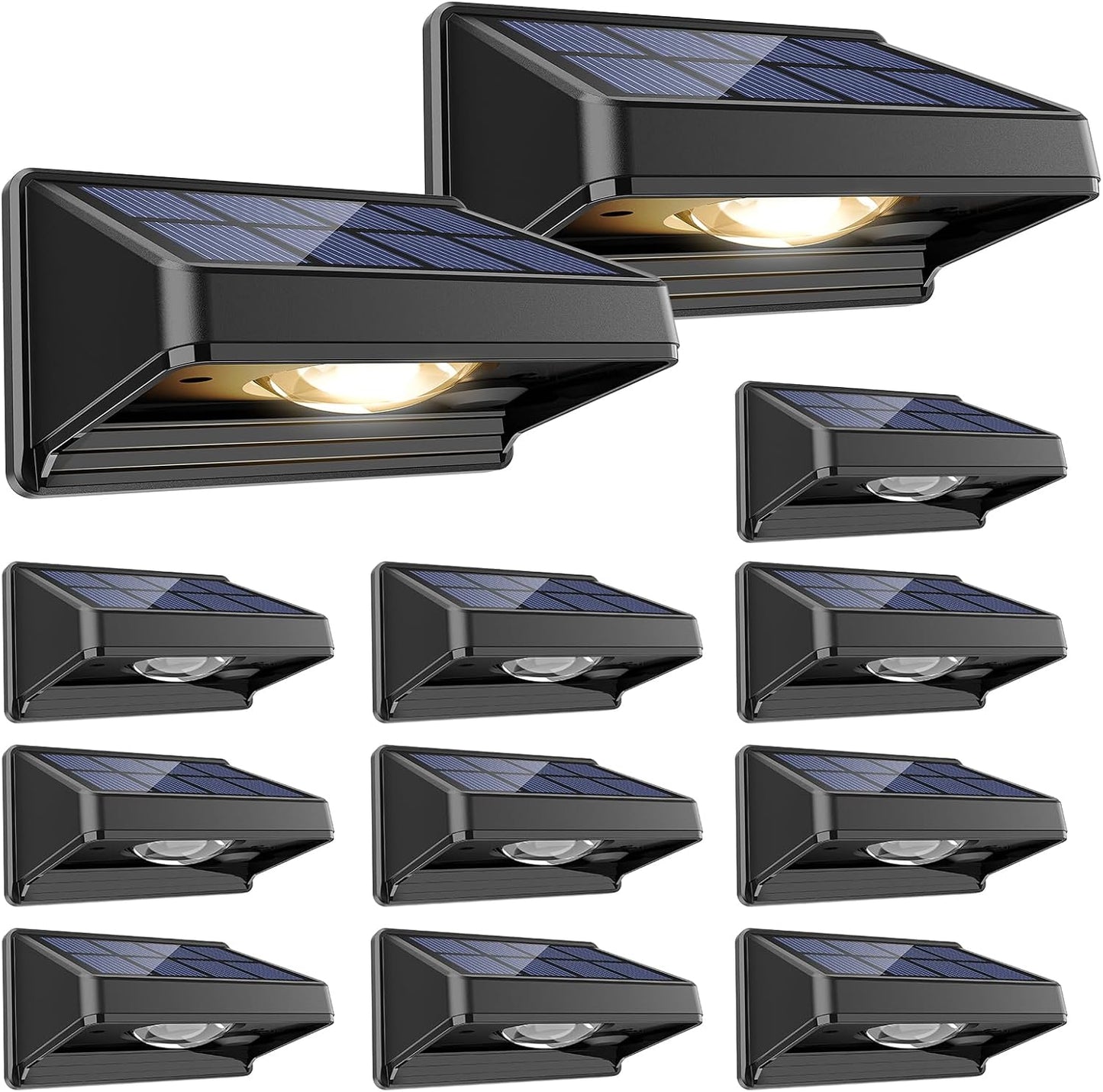 Solar Fence Lights Outdoor, Warm White, Bright Led Fence Powered Lights Outdoor Waterproof Solar Powered Wall Lighting, Dusk to Dawn Solar Deck Light for Backyard/Railing/Step/Patio/Porch (12 Pack)