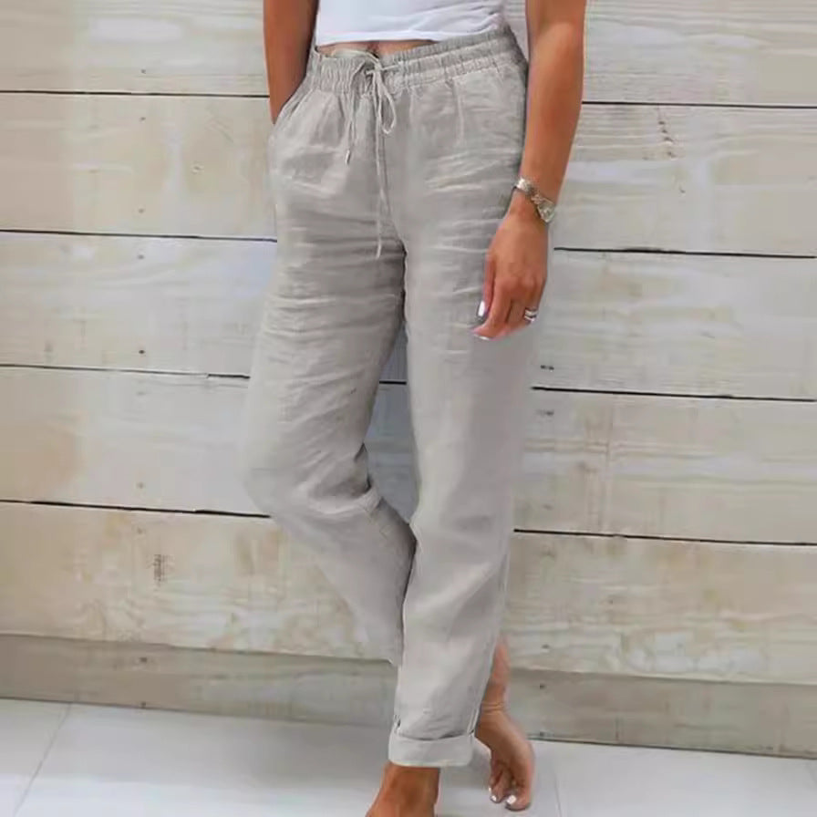 Womens High Waisted Casual Cotton Linen Pants
