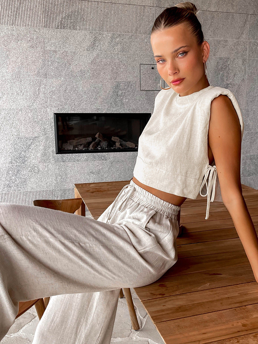 Women's Cotton Linen Vest and Pants Set
