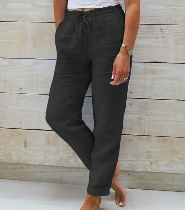 Womens High Waisted Casual Cotton Linen Pants