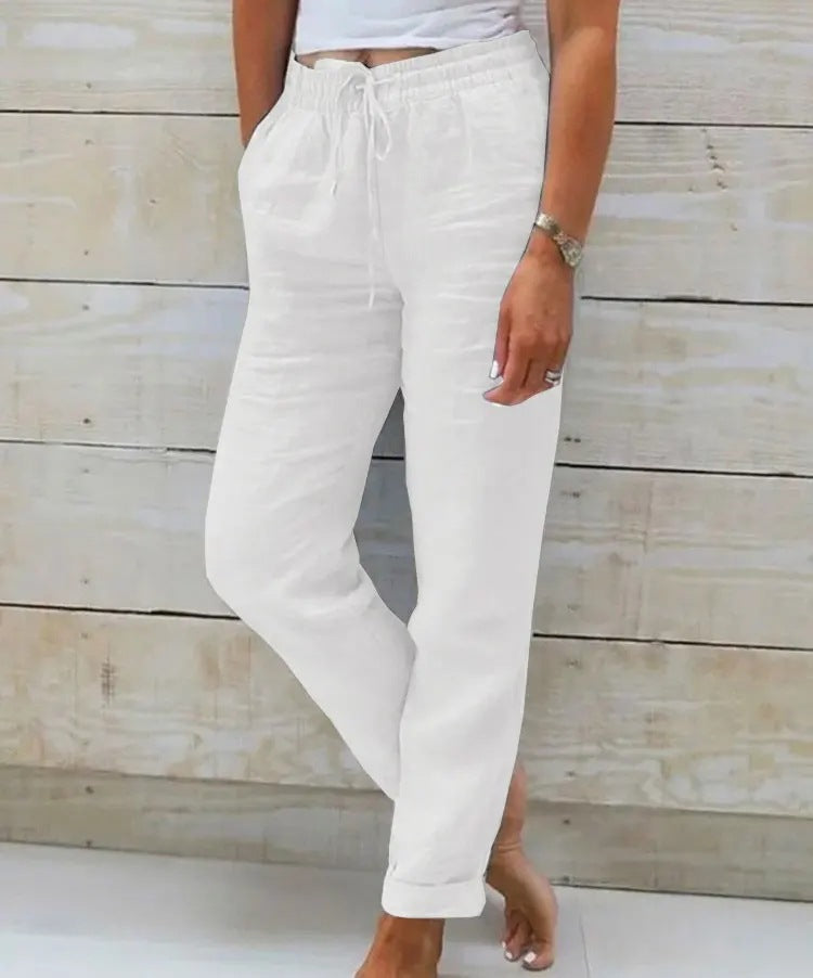 Womens High Waisted Casual Cotton Linen Pants