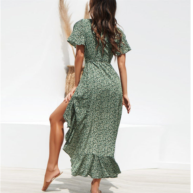 Floral Print V-neck Chiffon Dress